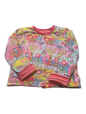 Vintage Oilily Pink Multi-Color Floral Tree Print Kids Cardigan